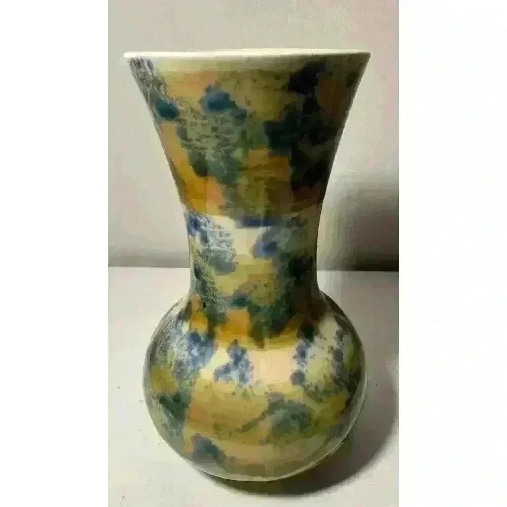 Vintage Greenbrier International Pottery Colorful Vase Signed Blue Excellent Con
